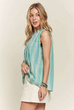 ADORA Contrast Striped Frill Round Neck Sleeveless Top - Trendsi