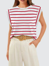 Florira Striped Round Neck Cap Sleeve T-Shirt - Trendsi - Flyclothing LLC