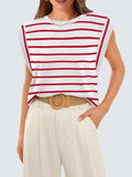 Florira Striped Round Neck Cap Sleeve T-Shirt - Trendsi - Flyclothing LLC