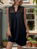Lace Detail Notched Sleeveless Mini Dress - Trendsi