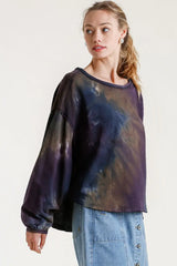 Umgee Full Size Tie Dye Round Neck Long Balloon Sleeve Top Plus Size - Trendsi - Flyclothing LLC