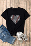 Rhinestone Heart Round Neck Short Sleeve T-Shirt - Trendsi - Flyclothing LLC
