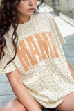 MAMA Letter Graphic Leopard Round Neck T-Shirt - Trendsi