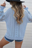 Openwork Round Neck Long Sleeve Sweater - Trendsi - Flyclothing LLC