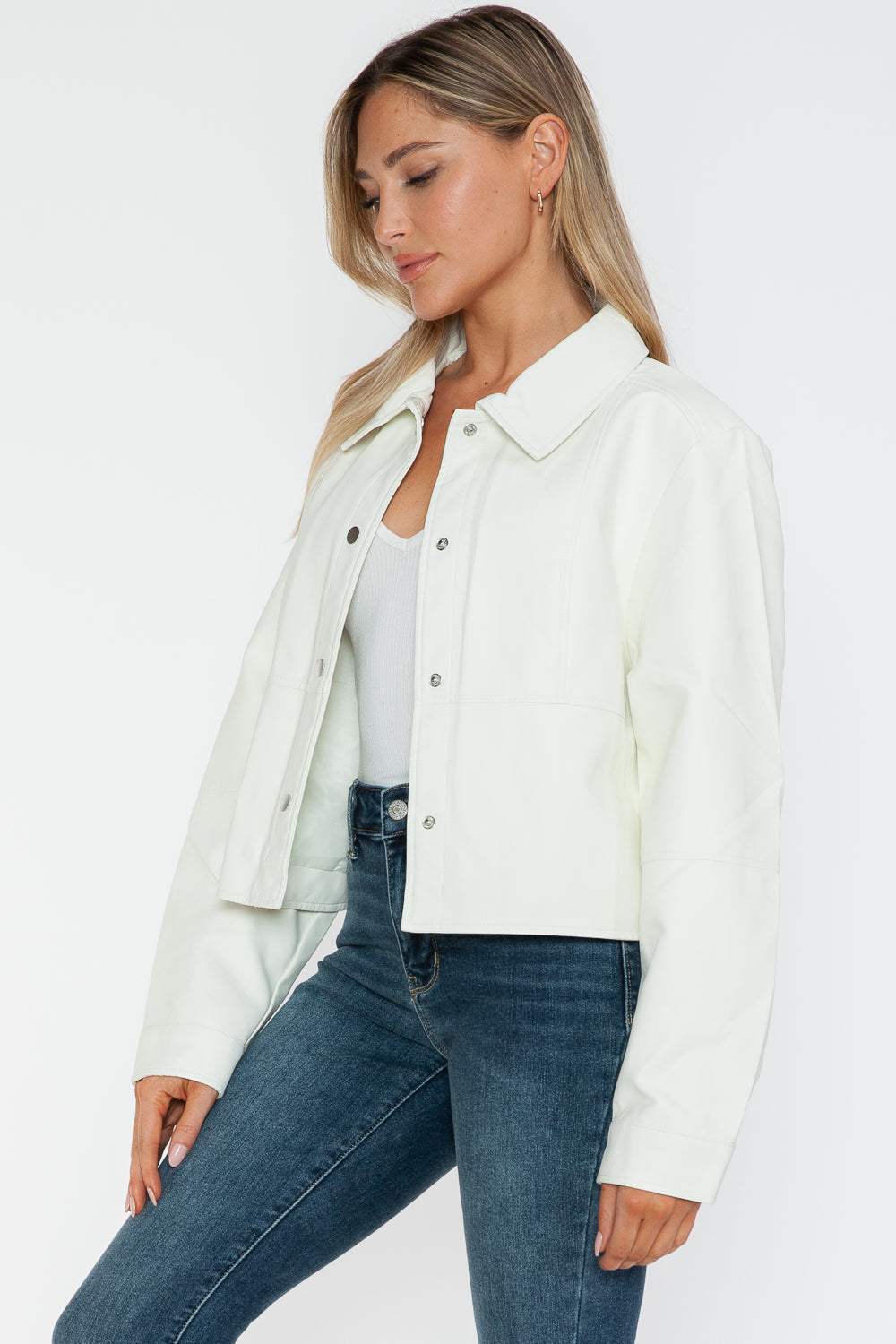 Snobbish Snap Down Long Sleeve PU Leather Jacket - Trendsi - Flyclothing LLC