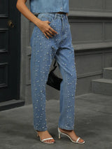 Pearl Detail Jeans with Pockets - Trendsi - Flyclothing LLC