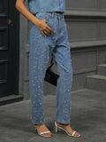 Pearl Detail Jeans with Pockets - Trendsi