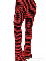 Striped Fuzzy Textured Knit Pants - Trendsi - Flyclothing LLC