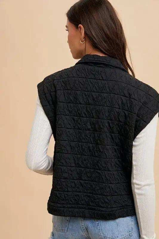 Annie Wear Texture Quilted Snap Down Vest Coat - Trendsi - Flyclothing LLC