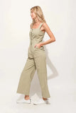 And The Why Square Neck Button Down Cropped Wide Leg Jumpsuit - Trendsi