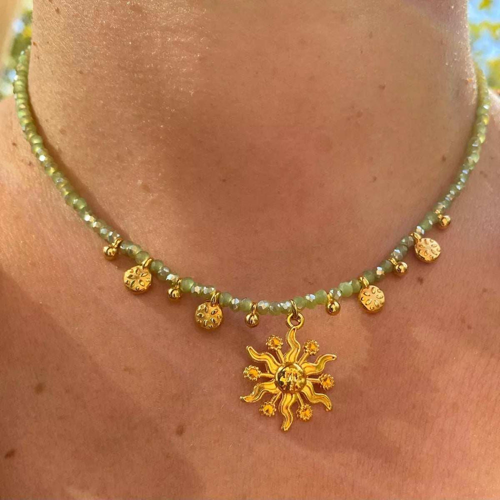 14K Gold-Plated Bead Sun Pendant Necklace - Trendsi - Flyclothing LLC