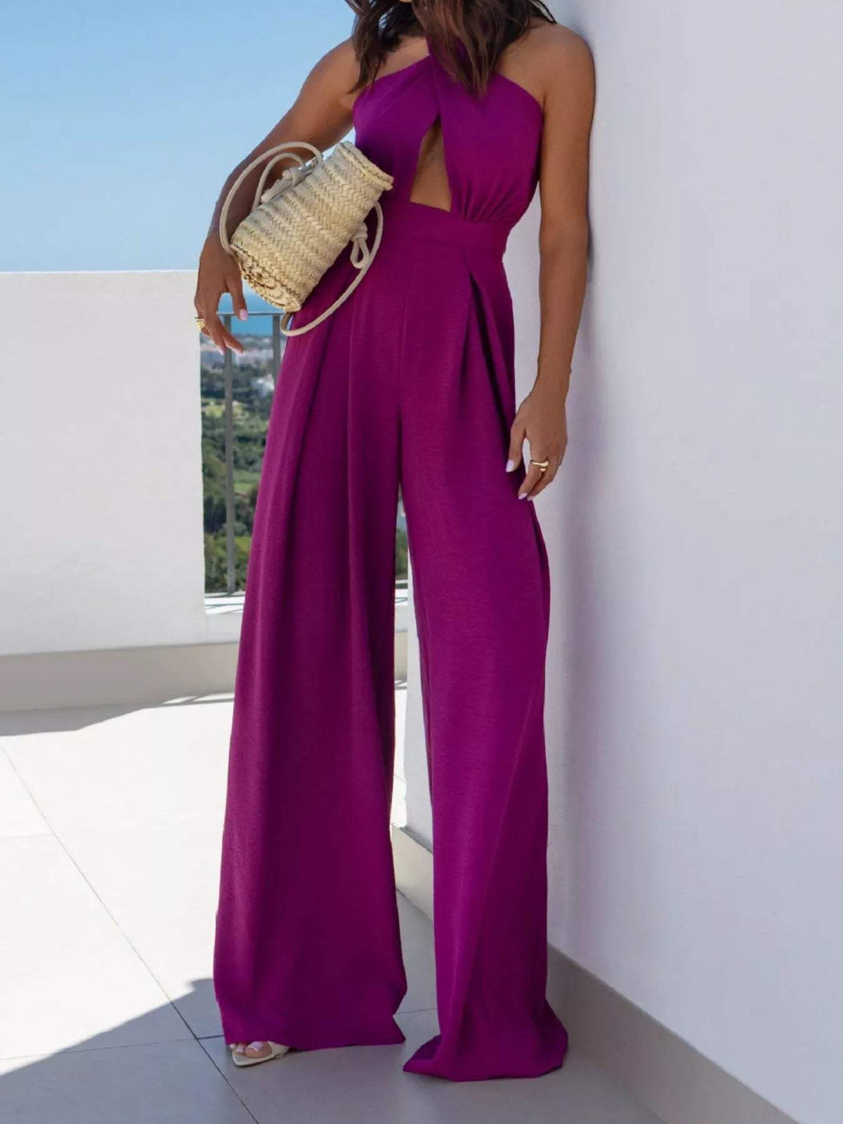 Halter Neck Cut-Out Wide-Leg Jumpsuit - Trendsi - Flyclothing LLC