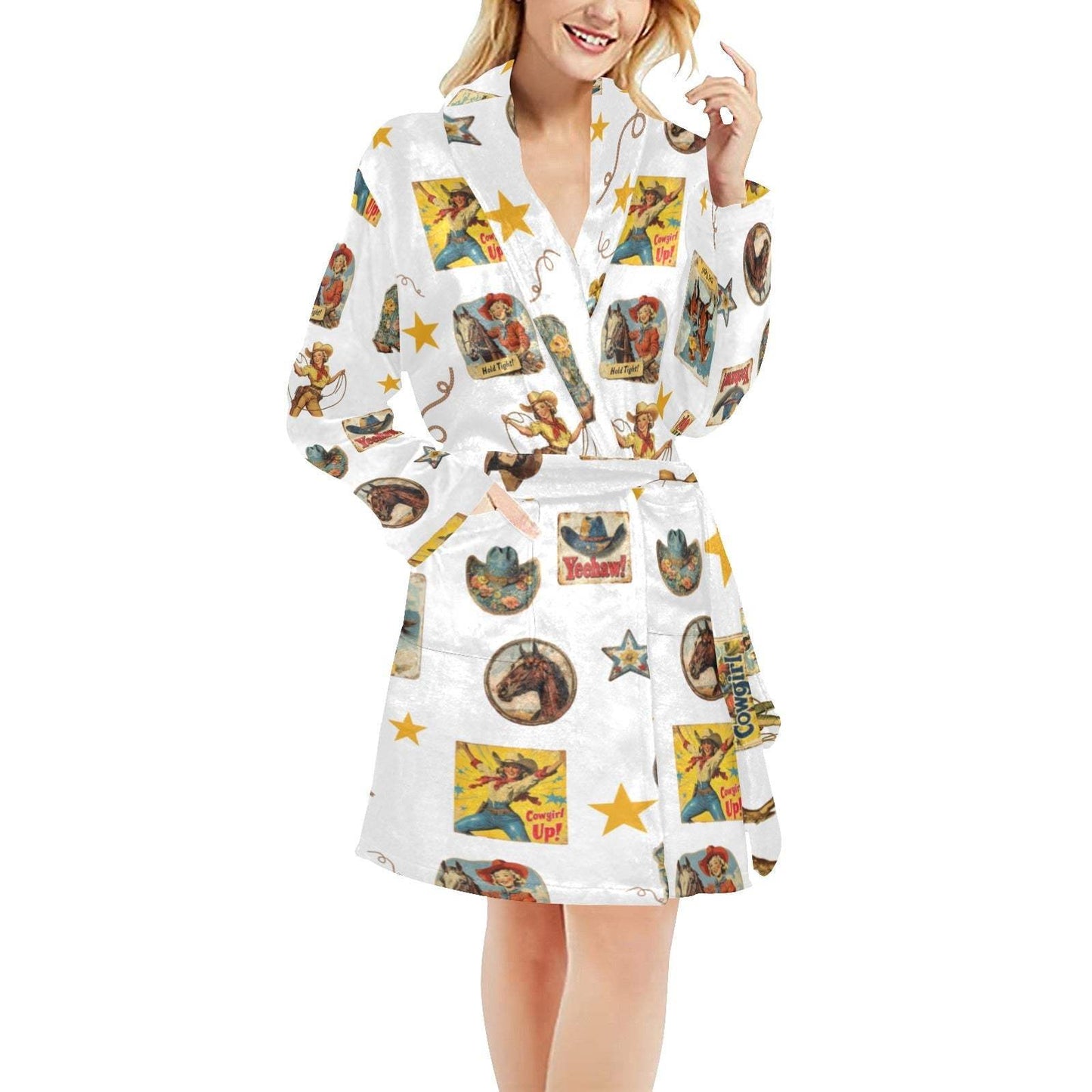 Baha Ranch Vintage Cowgirl Collage Women's Western Bath Robe - Baha Ranch Western Wear - Flyclothing LLC