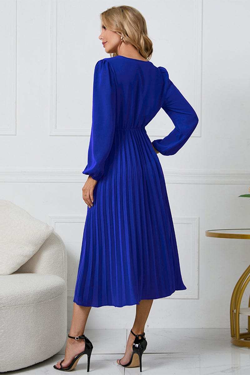 V-Neck Long Sleeve Tie Waist Midi Dress - Trendsi - Flyclothing LLC