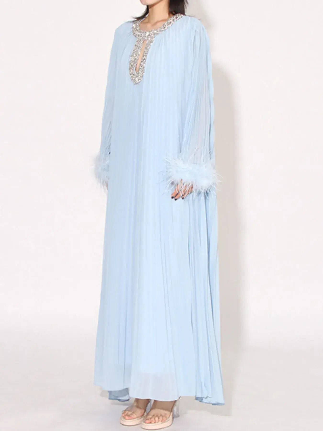 Rhinestone Long Sleeve Maxi Dress - Trendsi - Flyclothing LLC