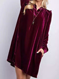 Frill Notched Long Sleeve Dress with Pockets - Trendsi - Flyclothing LLC