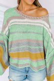 Contrast Striped Boat Neck Dropped Shoulder Sweater - Trendsi - Flyclothing LLC