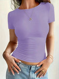 Round Neck Short Sleeve T-Shirt - Trendsi - Flyclothing LLC