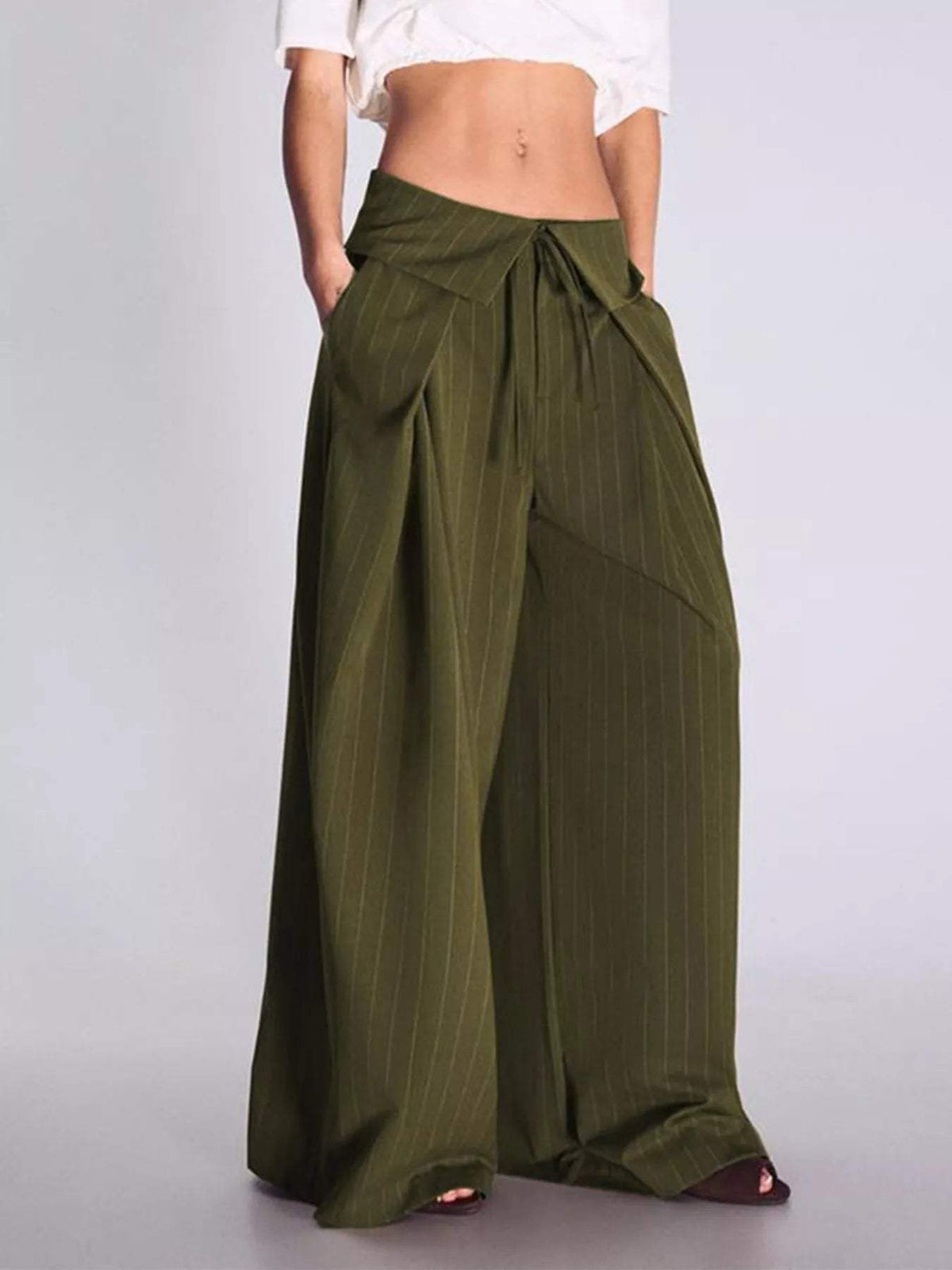 High-Waisted Wide-Leg Pinstripe Pants - Trendsi - Flyclothing LLC