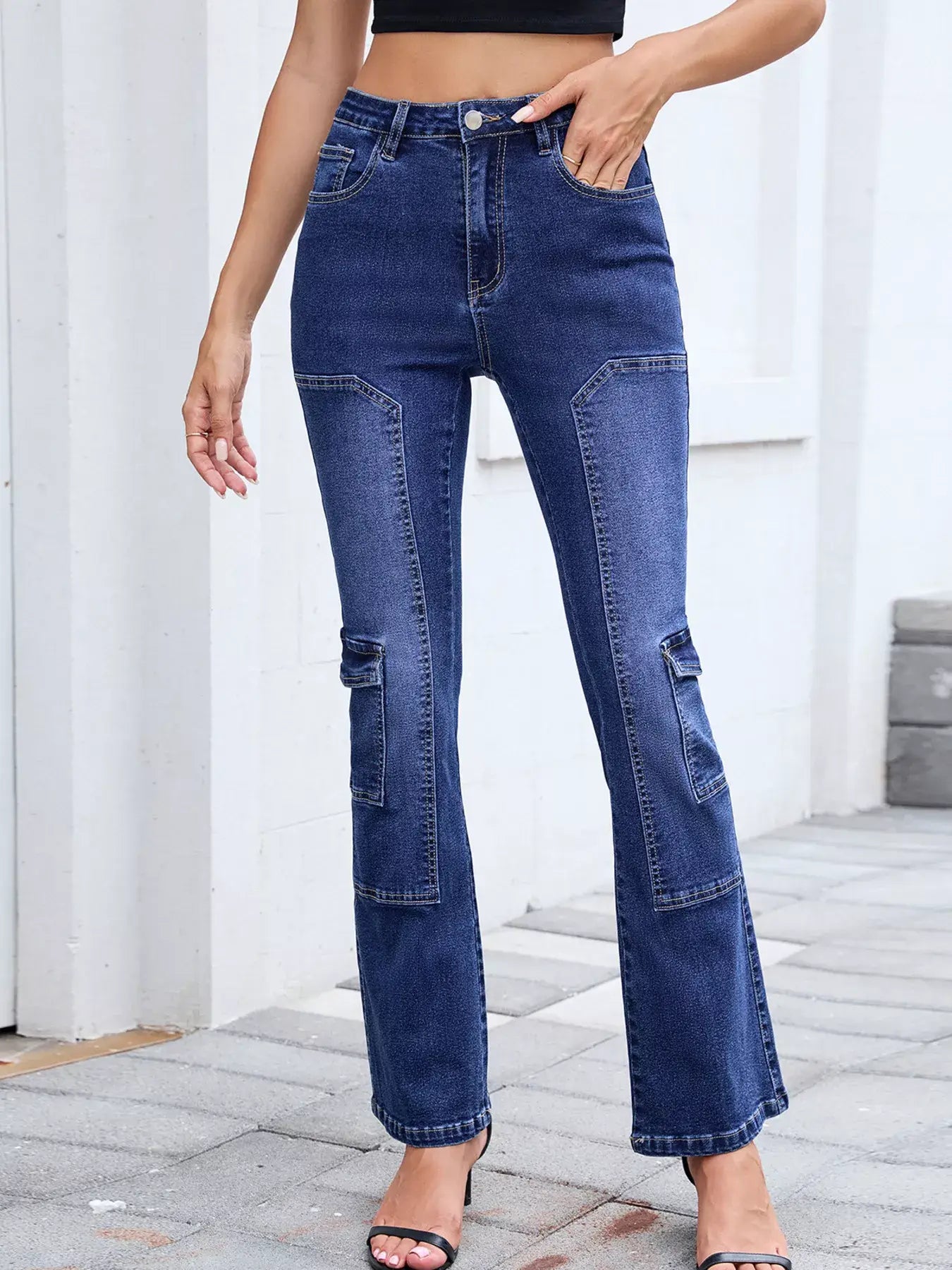 High-Waisted Bootcut Jeans - Trendsi - Flyclothing LLC