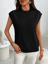Mock Neck Cap Sleeve Knit Top - Trendsi - Flyclothing LLC