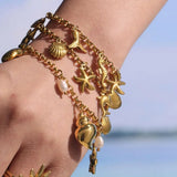 18K Gold-Plated Sea Shell Charm Bracelet - Trendsi - Flyclothing LLC