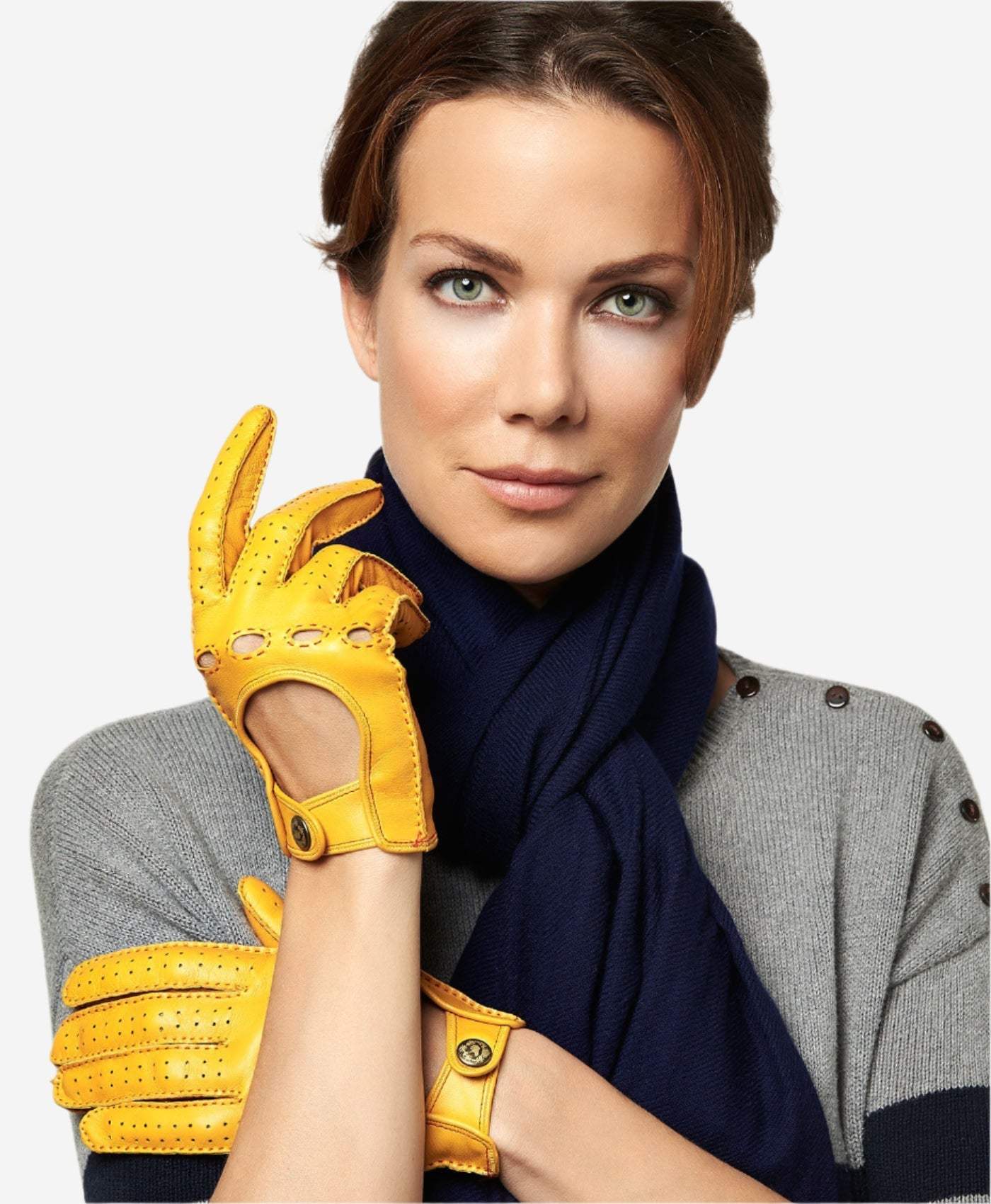 CD4266 (yellow) - Women’s Italian leather driving gloves with contrast stitching