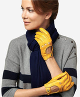 CD4266 (yellow) - Women’s Italian leather driving gloves with contrast stitching