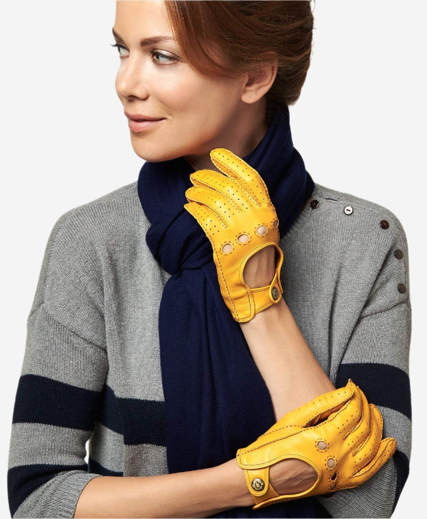 CD4266 (yellow) - Women’s Italian leather driving gloves with contrast stitching