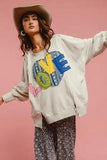 BiBi LOVE Heart Patch Slit French Terry Sweatshirt - Trendsi