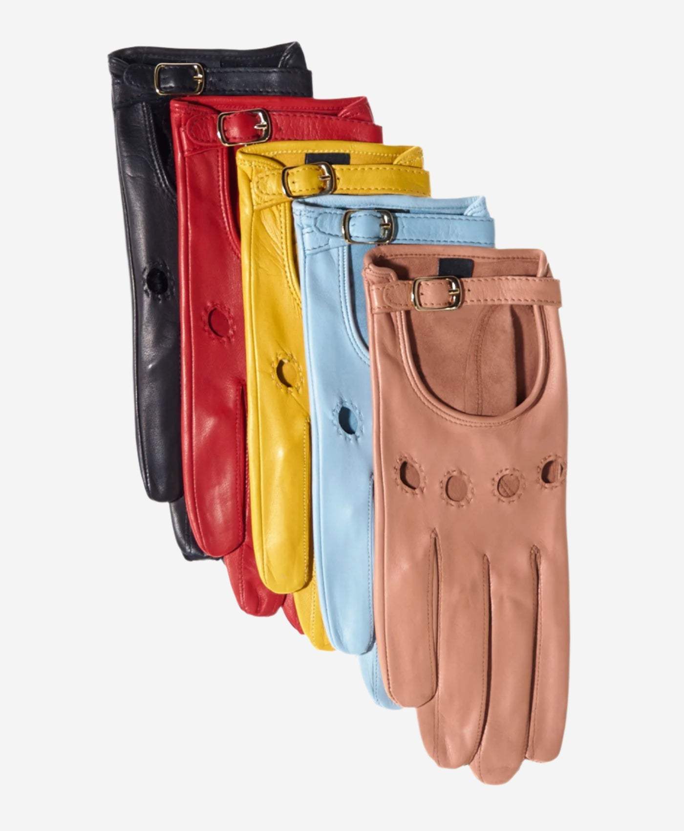 CD4814 (yellow) - Women’s Italian leather driving gloves with buckled strap