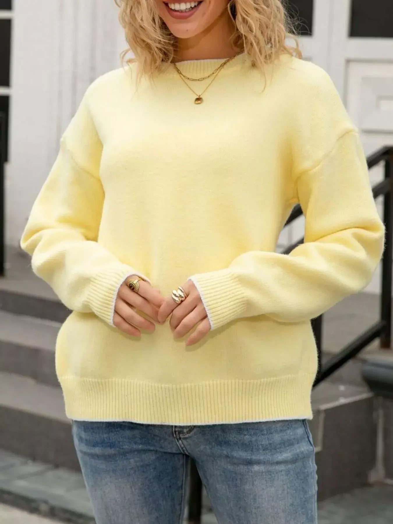 Bow-Back Round Neck Sweater - Trendsi - Flyclothing LLC