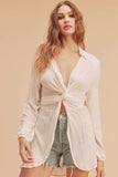 Aemi + Co Tied Collared Neck Long Sleeve Top - Trendsi - Flyclothing LLC