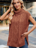 Side Slit Turtleneck Sweater Vest - Trendsi
