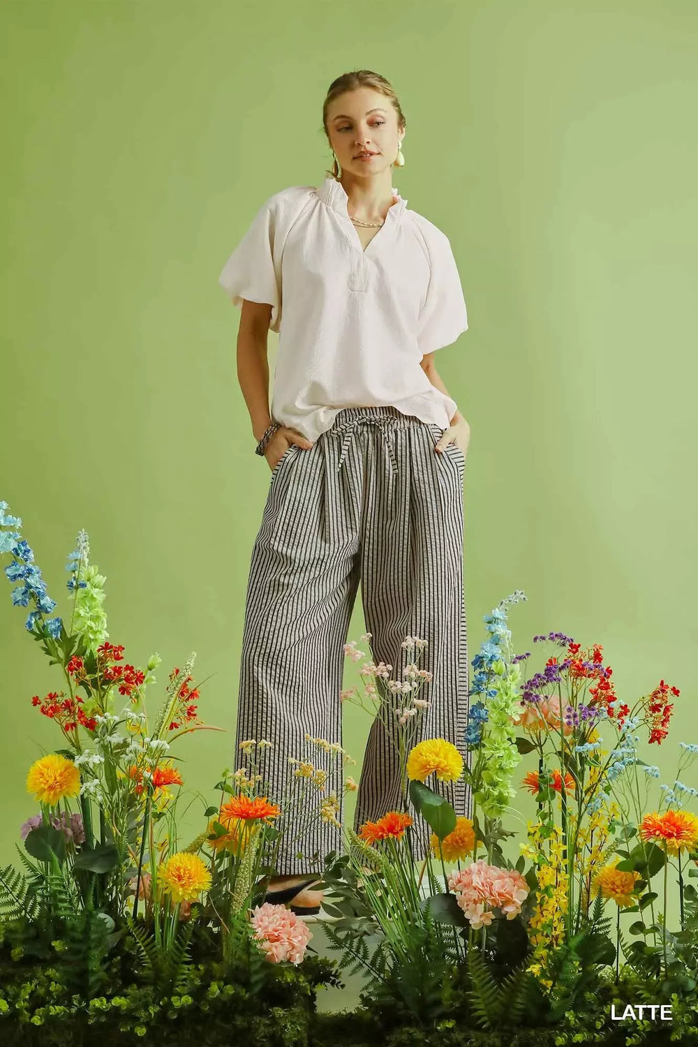 Umgee Drawstring Striped Wide-Leg Pants - Trendsi - Flyclothing LLC