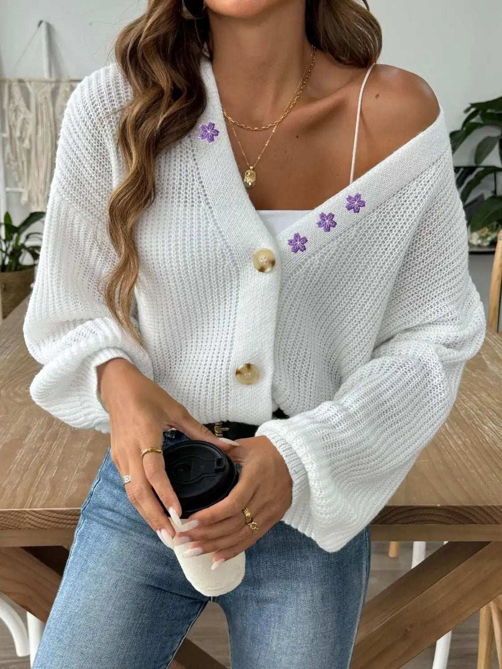 V-Neck Button Up Long Sleeve Cardigan - Trendsi - Flyclothing LLC