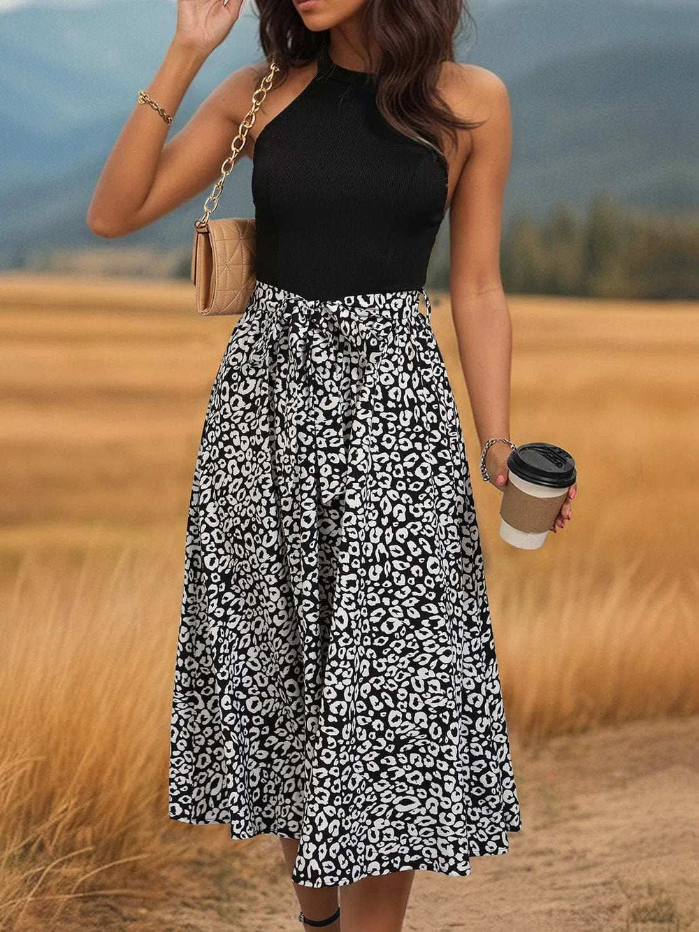 Leopard Halter Neck Midi Dress - Trendsi - Flyclothing LLC