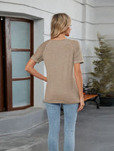 Round Neck Lace Short Sleeve T-Shirt - Trendsi - Flyclothing LLC