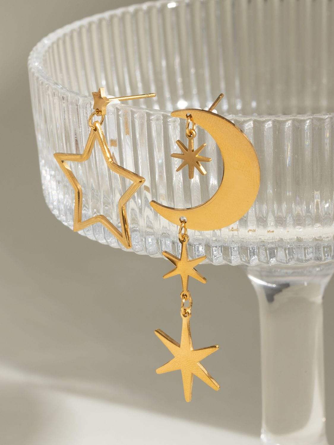 18K Gold-Plated Moon & Star Dangle Earrings - Trendsi - Flyclothing LLC