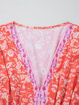 Floral Print Tasseled Tied Sleeve Empire Waist Dress - Trendsi - Flyclothing LLC