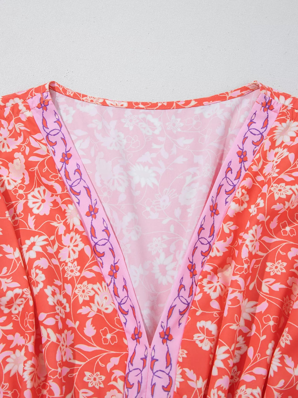 Floral Print Tasseled Tied Sleeve Empire Waist Dress - Trendsi - Flyclothing LLC