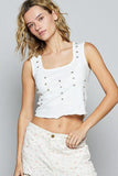 POL Eyelet Stud Detail Scoop Neck Cropped Tank - Trendsi