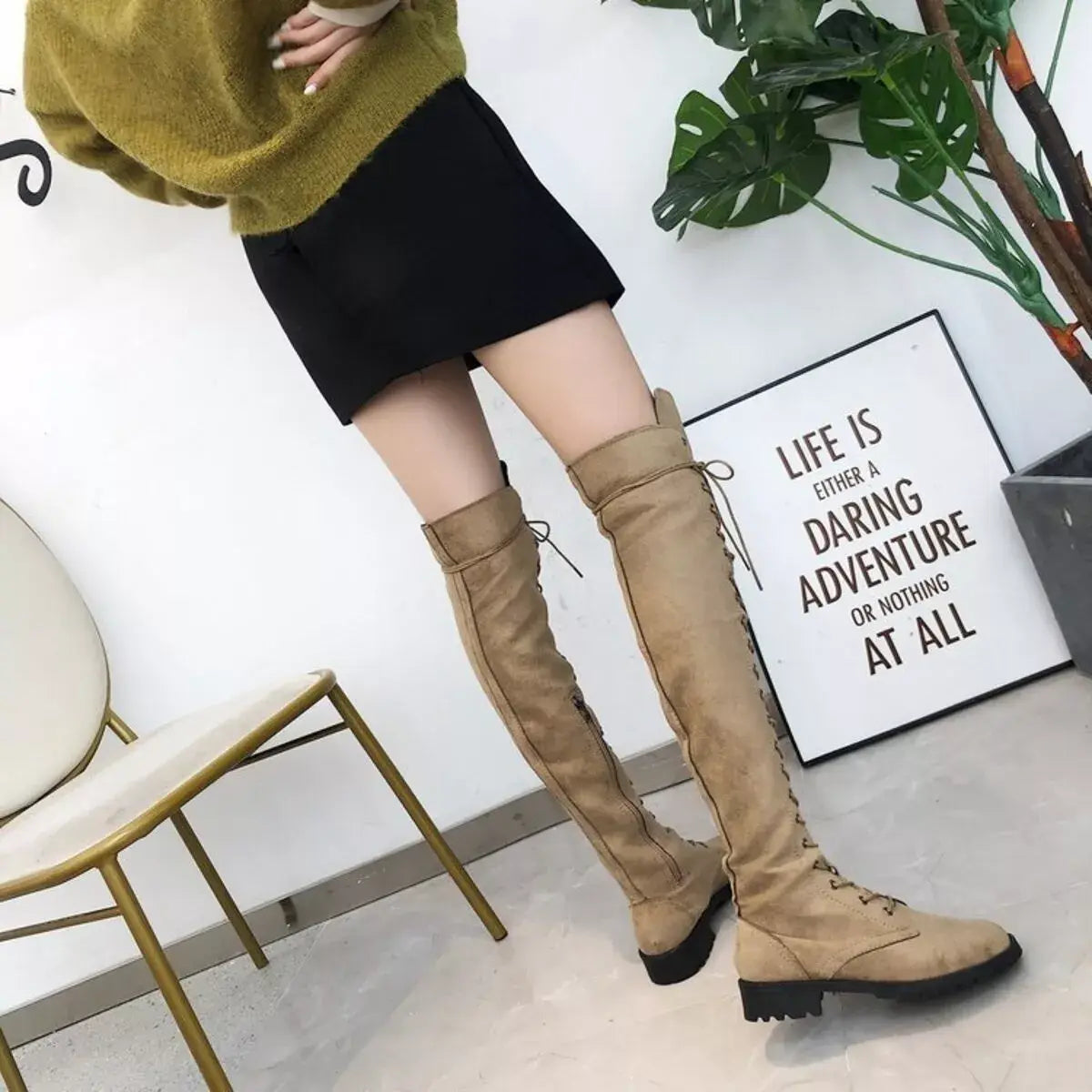 Lace-Up Over-the-Knee Boots - Trendsi - Flyclothing LLC