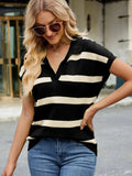 Striped Johnny Collar Cap Sleeve Sweater - Trendsi - Flyclothing LLC