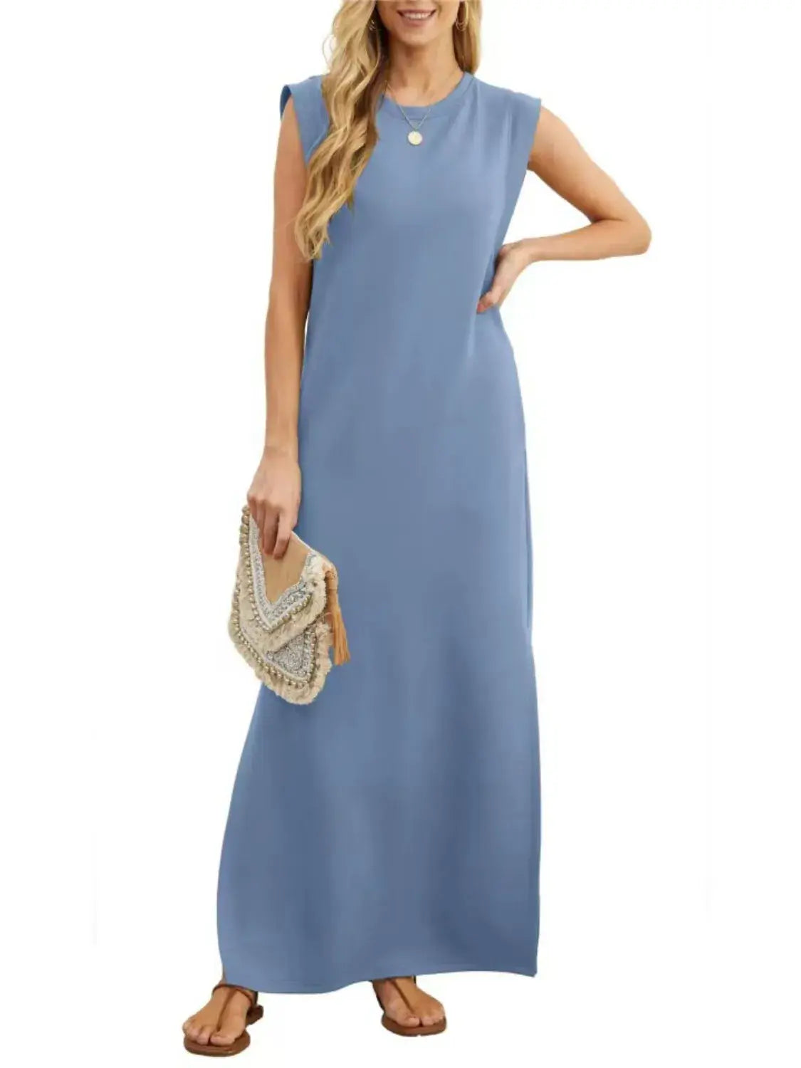 Full Size Slit Round Neck Sleeveless Maxi Tank Dress Plus Size - Trendsi - Flyclothing LLC