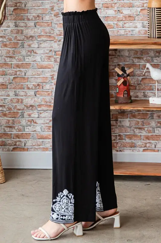 Heimish Full Size Solid Damask Casual Pants Plus Size - Trendsi - Flyclothing LLC