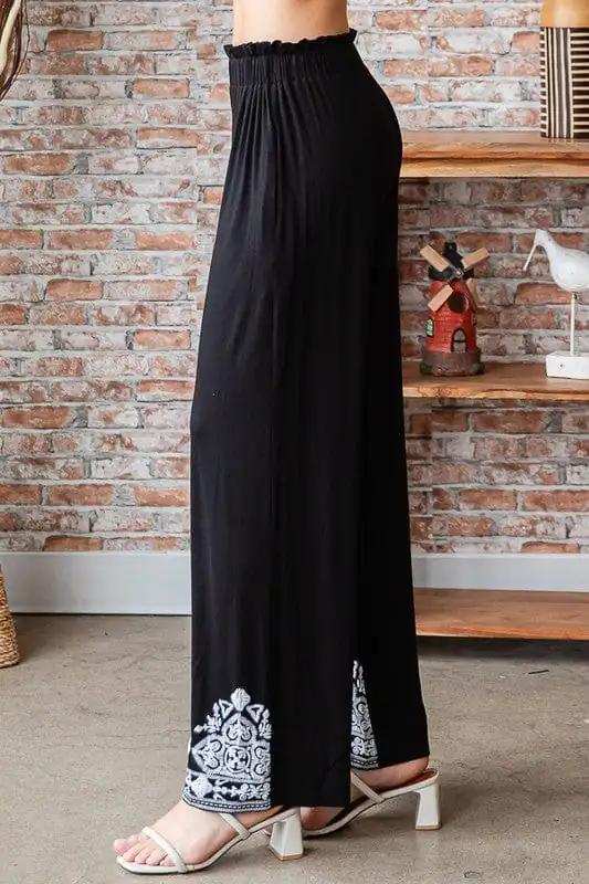 Heimish Full Size Solid Damask Casual Pants Plus Size - Trendsi - Flyclothing LLC