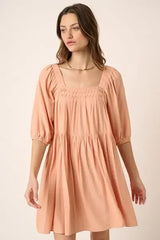 Mittoshop Pintuck Detail Tie Back Mini Dress - Trendsi - Flyclothing LLC