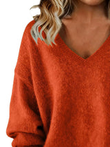 Full Size V-Neck Dropped Shoulder Sweater Plus Size - Trendsi - Flyclothing LLC