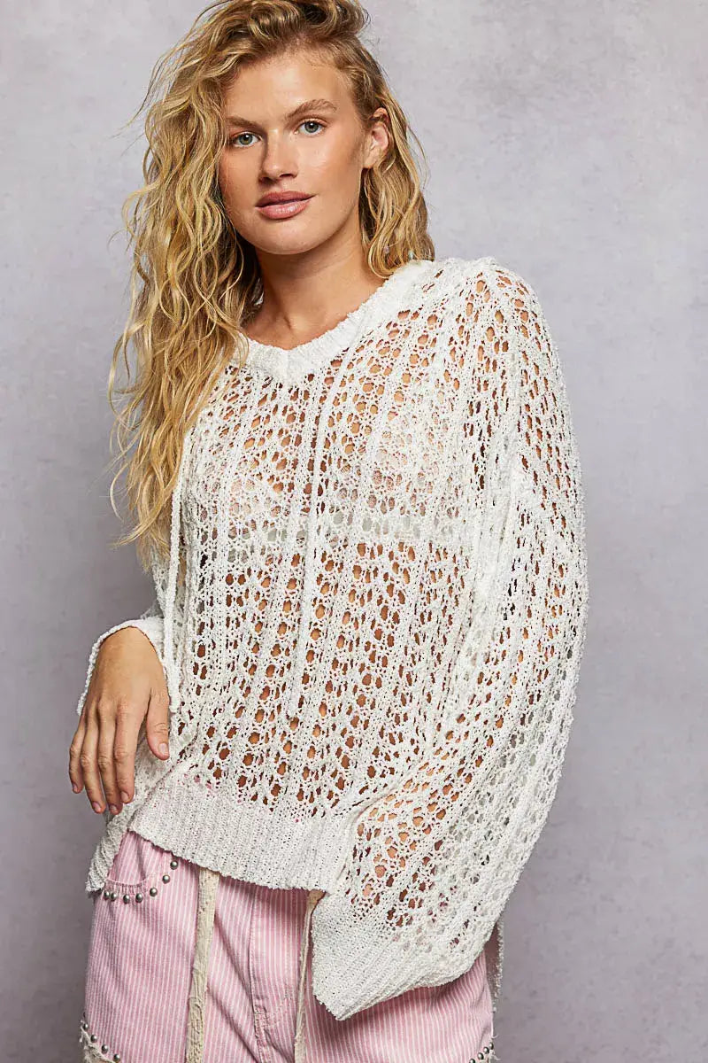 POL Openwork Round Neck High Low Knit Top - Trendsi - Flyclothing LLC